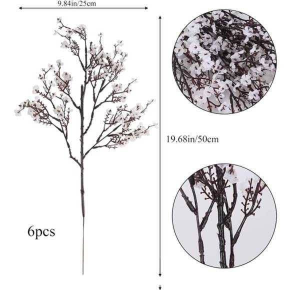 6PCS Artificial Flowers Baby Breath White Fake Gypsophila Bouquets Real Touch - Picture 2 of 6